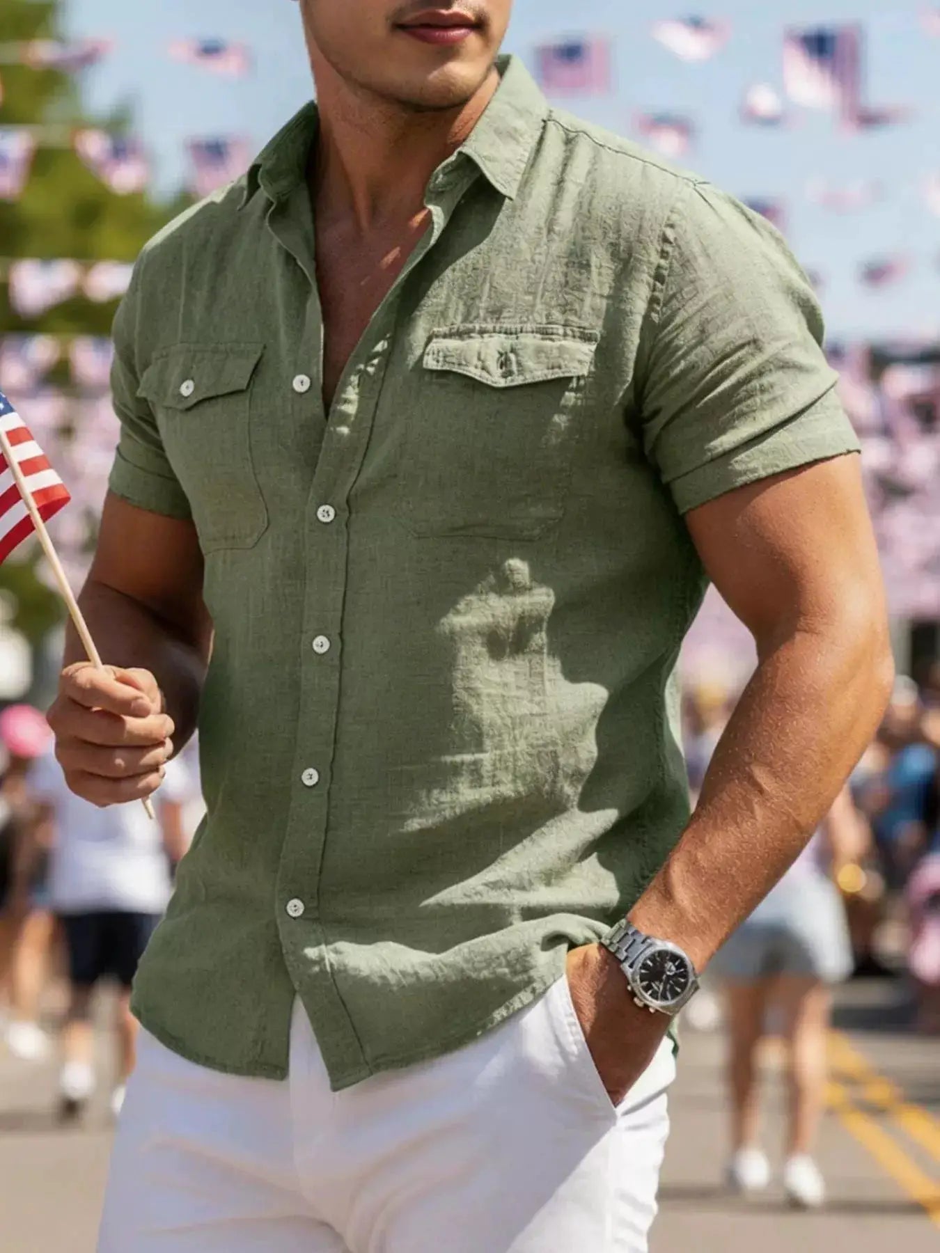 Men's Full Size Button Up Short Sleeve Shirt Plus Size by Trendsi