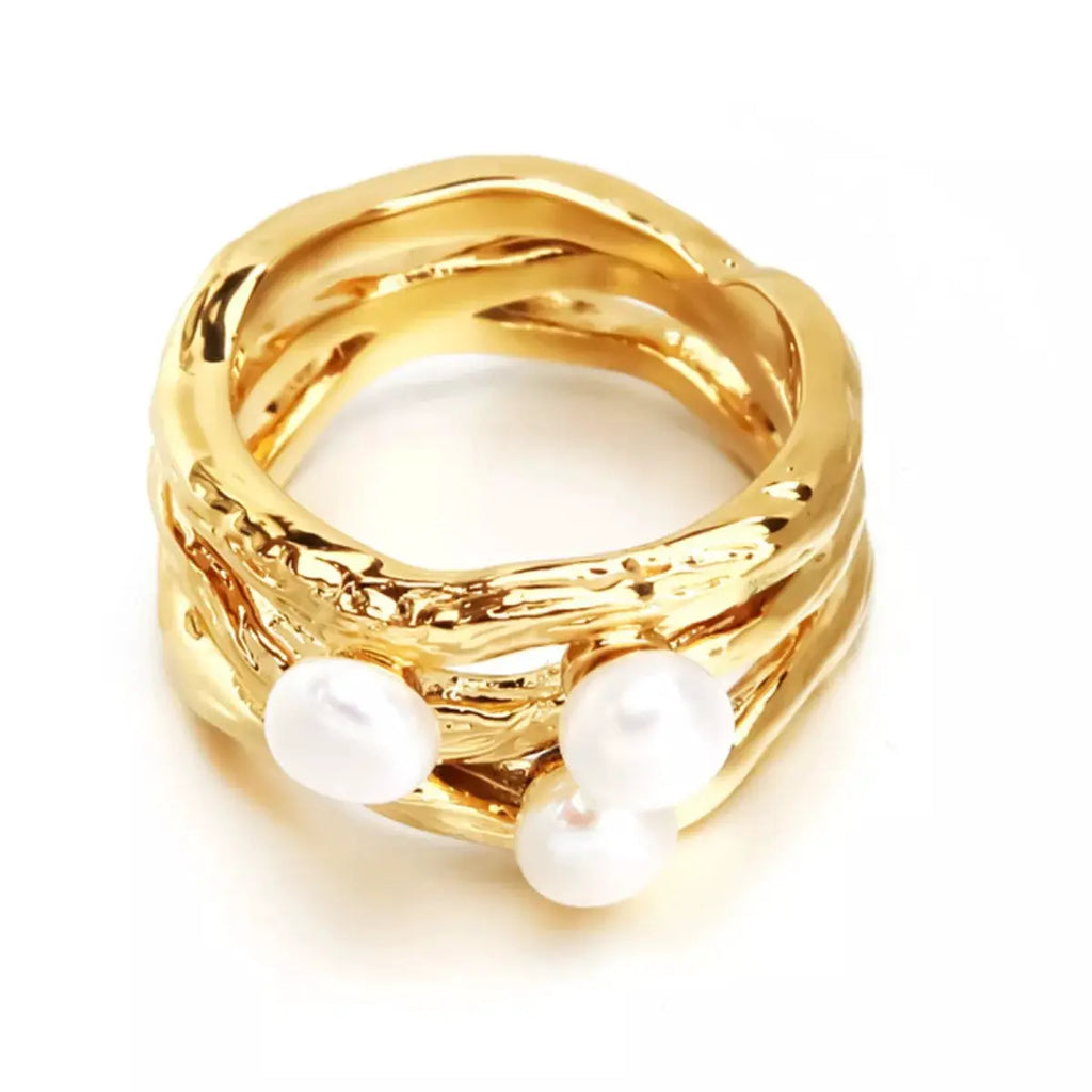 Synthetic Pearl 18K Gold-Plated Copper Ring by Trendsi