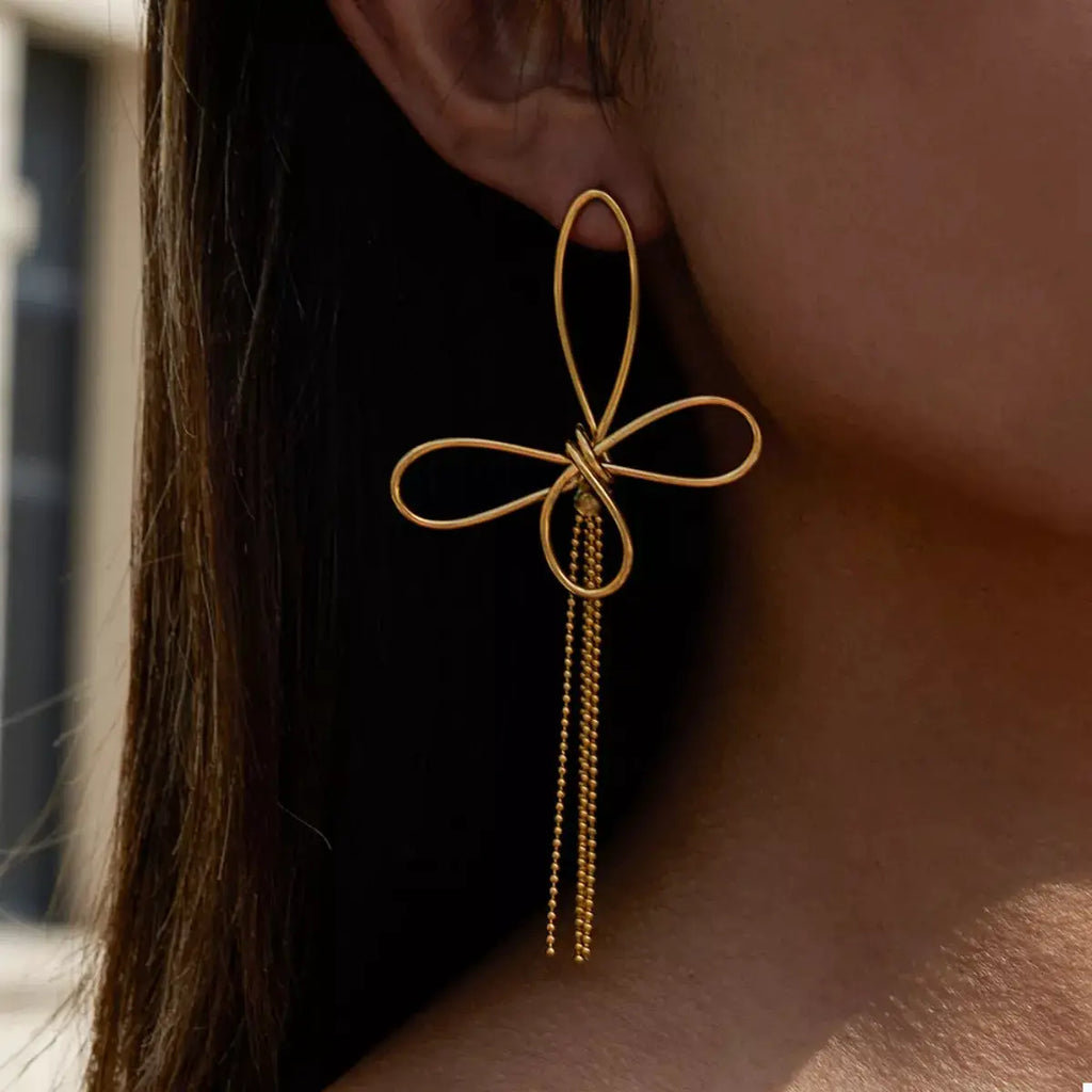 18K Gold-Plated Tassel Bow Earrings by Trendsi