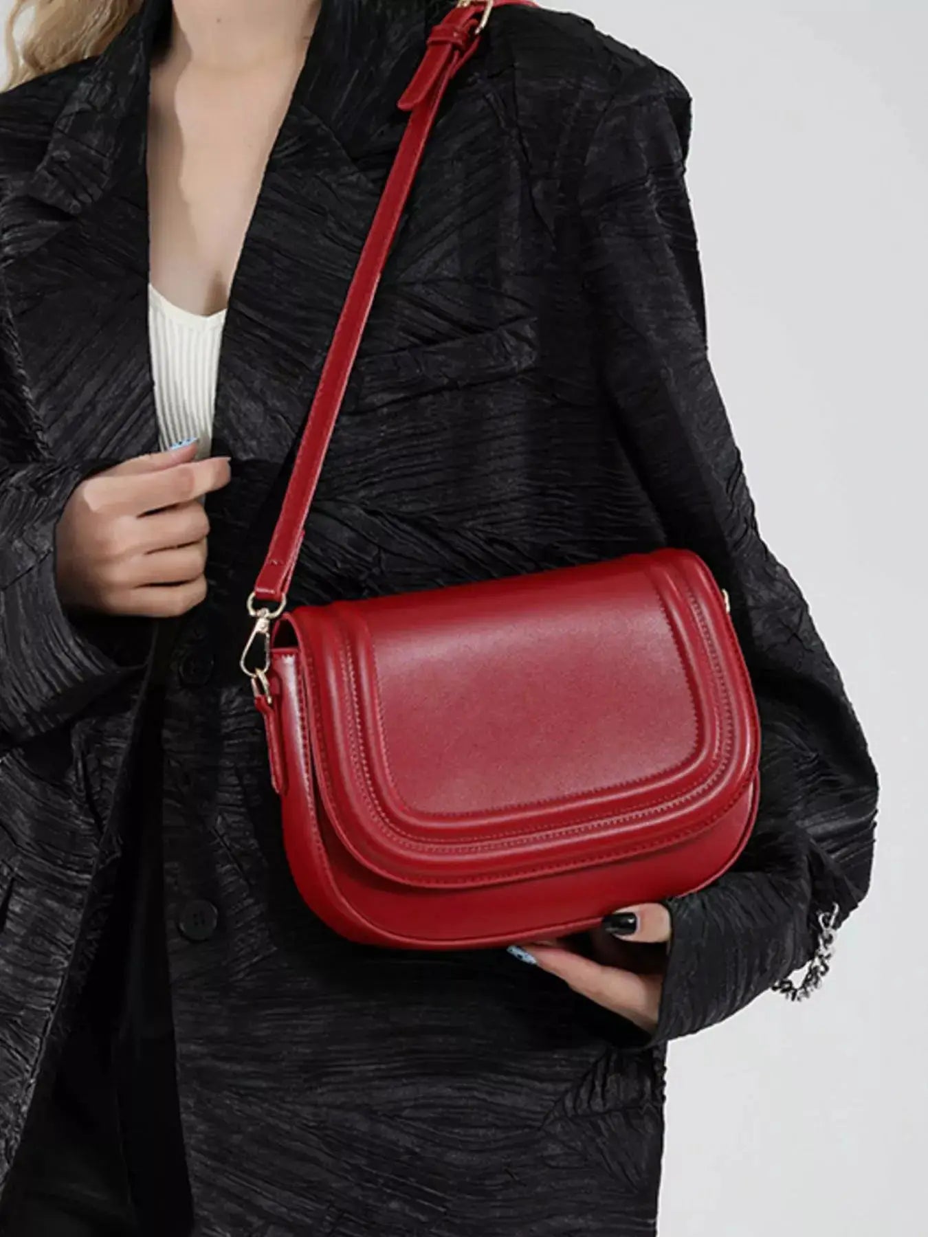 Elegant PU Leather Saddle Crossbody Bag by Trendsi