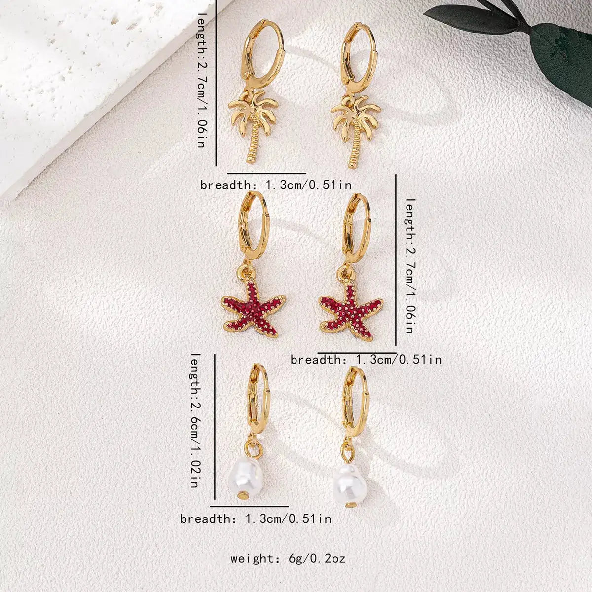 3-Pair 18K Gold-Plated Alloy Drop Earrings by Trendsi
