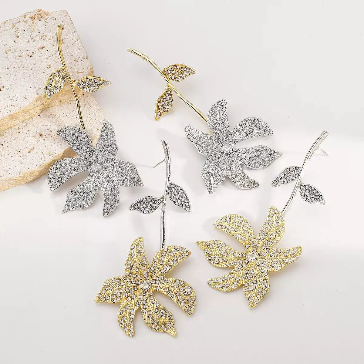Rhinestone Flower Dangle Earrings by Trendsi