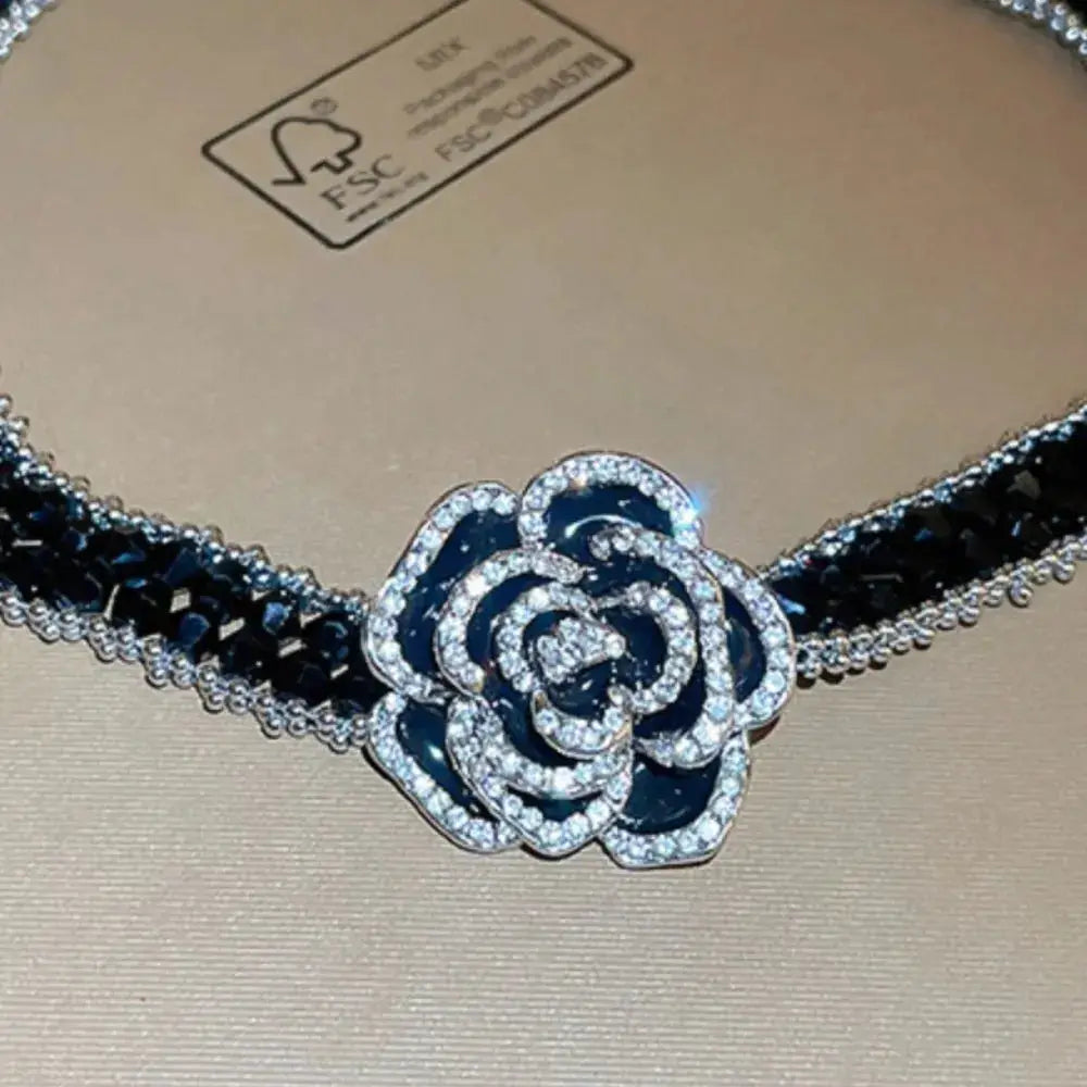 Alloy Crystal Rose Necklace by Trendsi