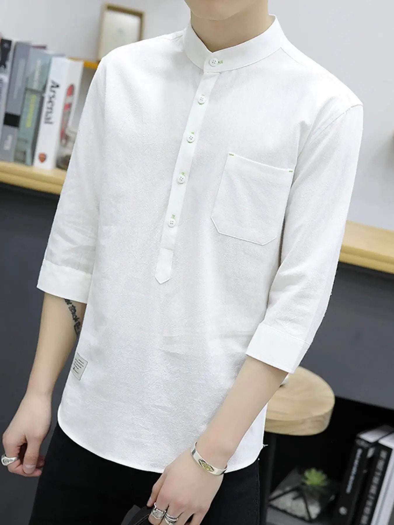 Men's Plus Size Button Detail 3/4 Sleeve Shirt Plus Size by Trendsi
