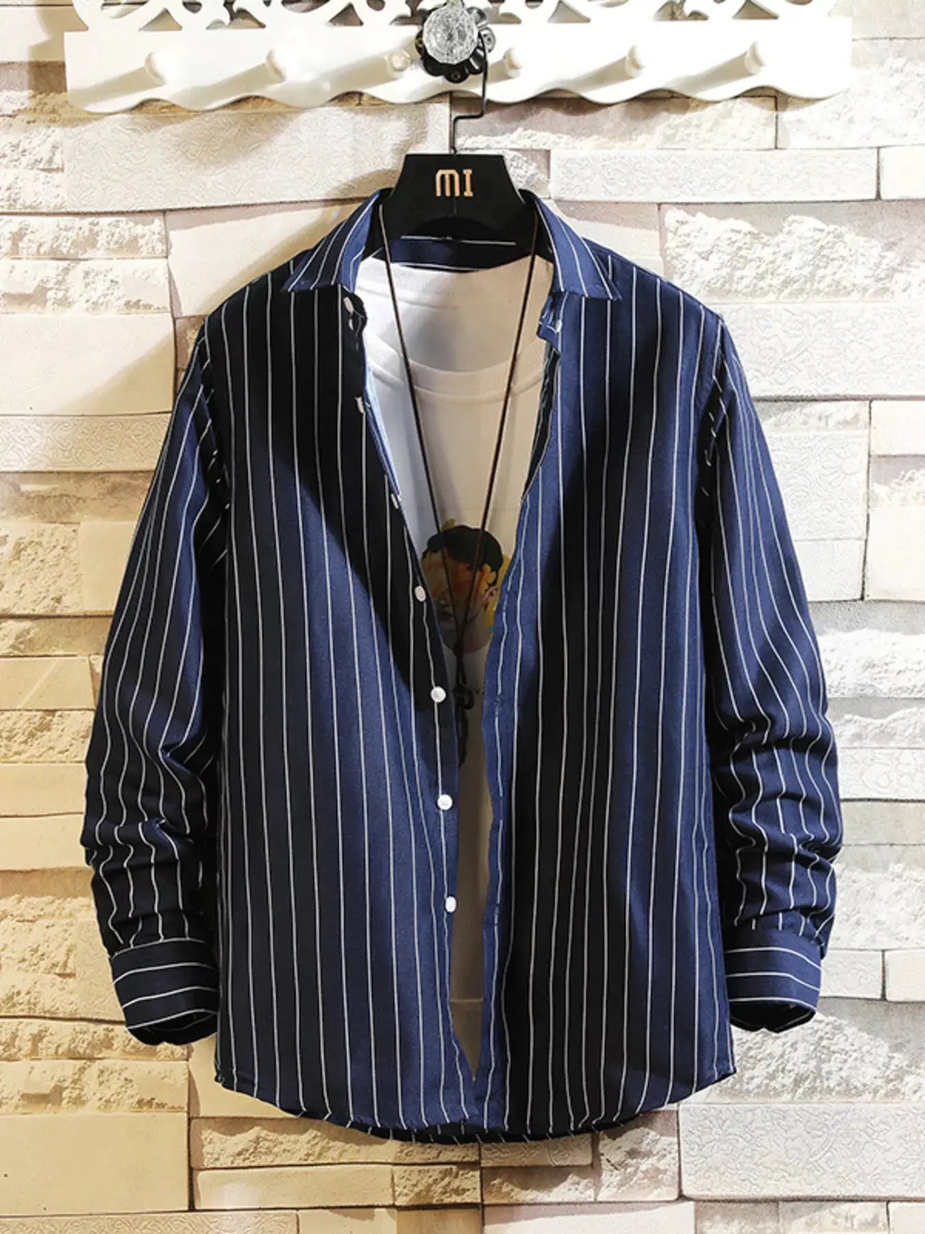 Men's Plus Size Striped Button Up Casual Shirt by Trendsi
