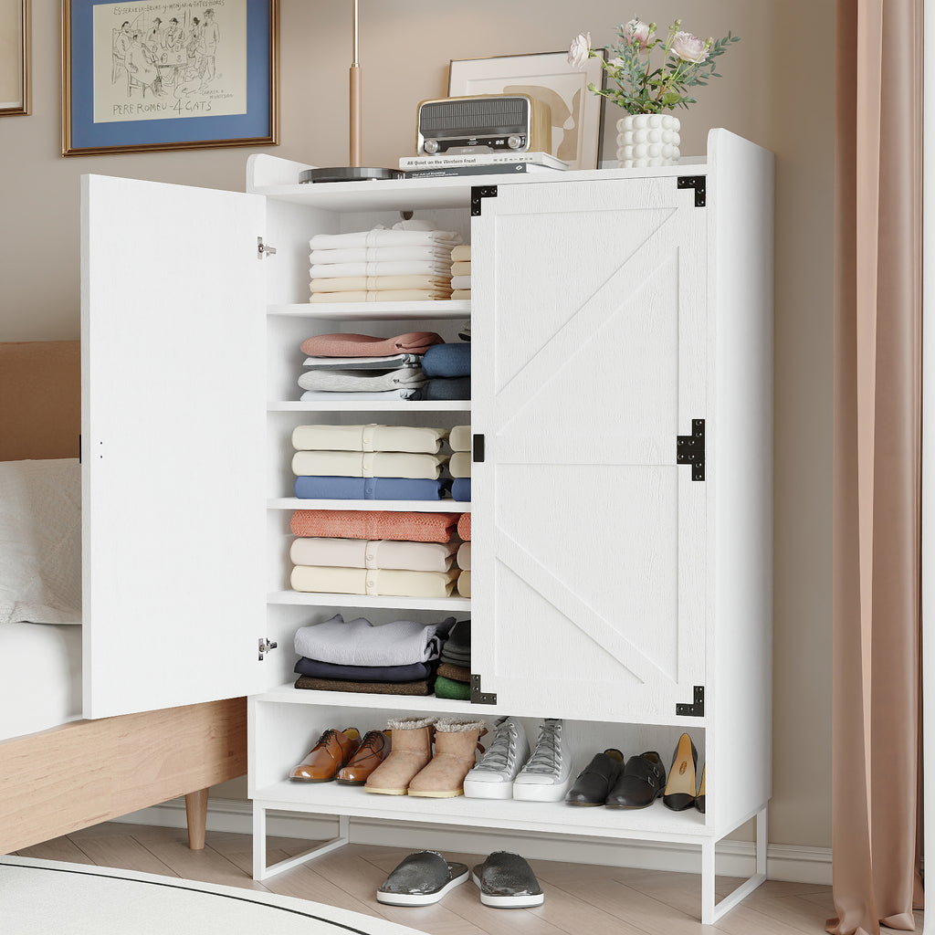 Shoe Cabinet with Doors, 6-Tier Shoe Storage Cabinet with Adjustable Shelves, Wooden Shoes Rack Shoe Storage Organizer