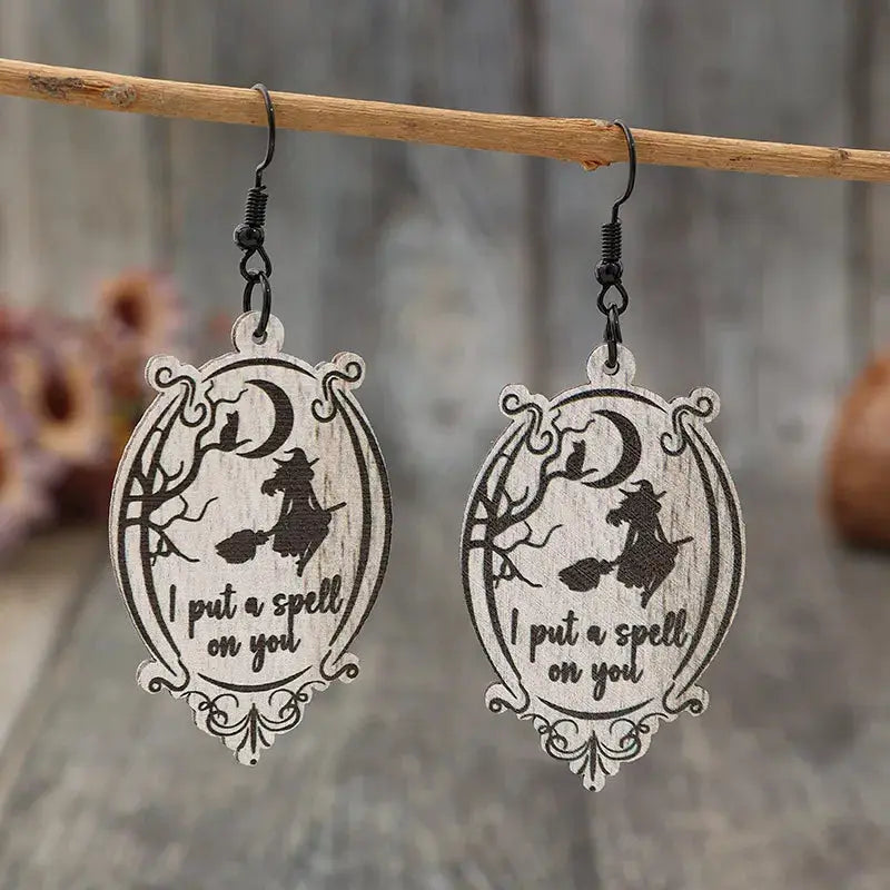 Witch Wooden Dangle Earrings by Trendsi