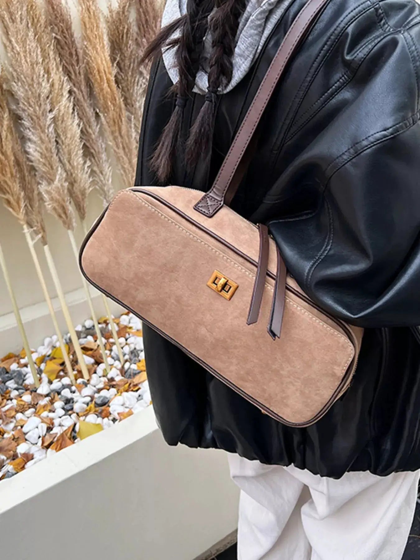 Suede Leather Shoulder Bag by Trendsi