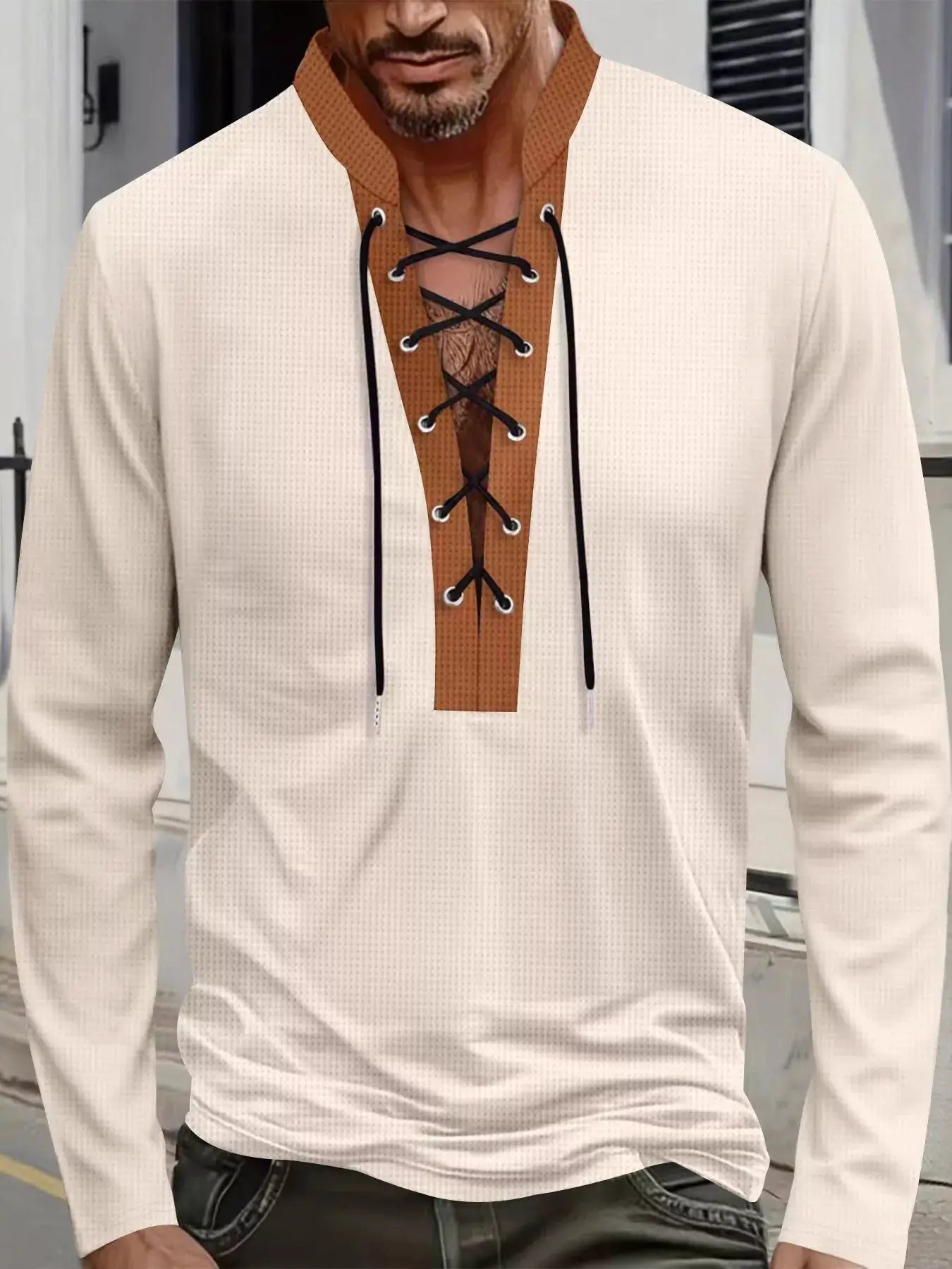 Men's Full Size Vintage Lace-Up Long Sleeve T-Shirt Plus Size by Trendsi