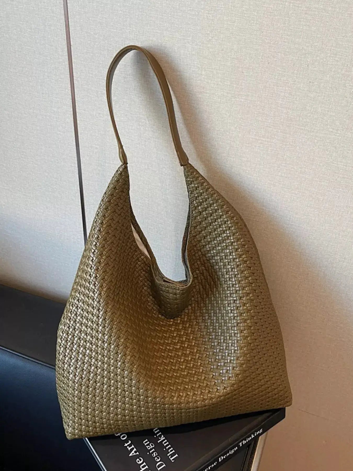 Woven Straw Texture Shoulder Bag by Trendsi