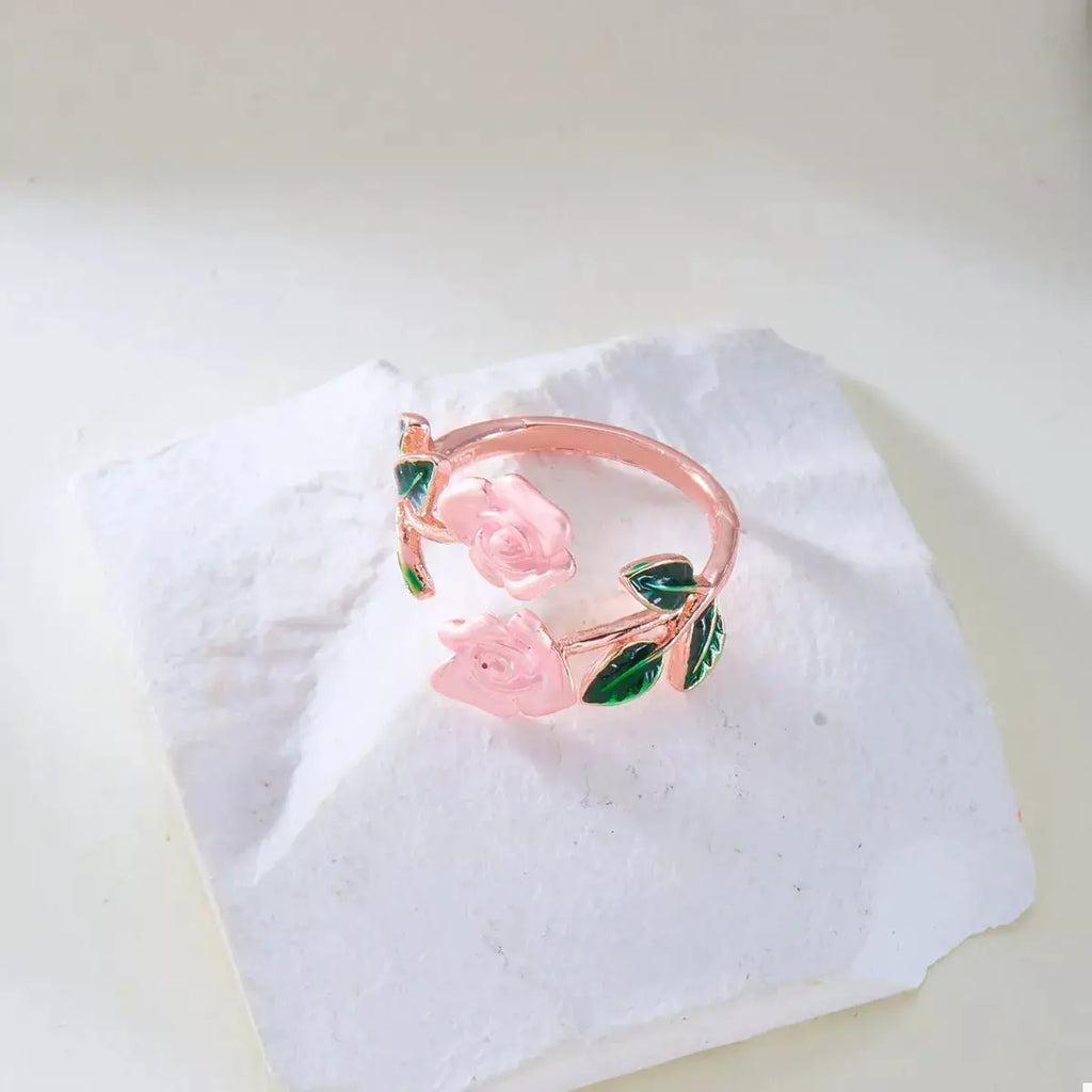Rose Bypass Ring and Bracelet Jewelry Set by Trendsi