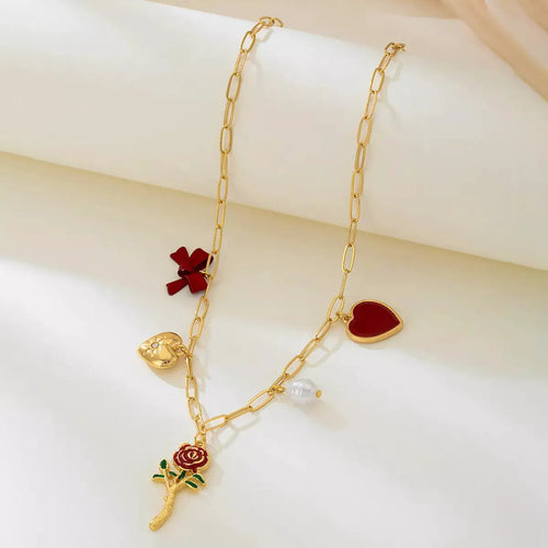 18K Gold-Plated Alloy Chain Necklace with Pendant by Trendsi