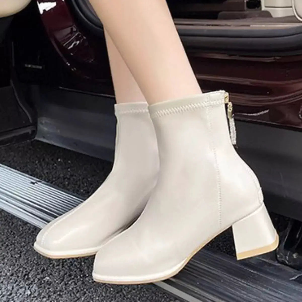 Square Toe Block Heels Boots by Trendsi