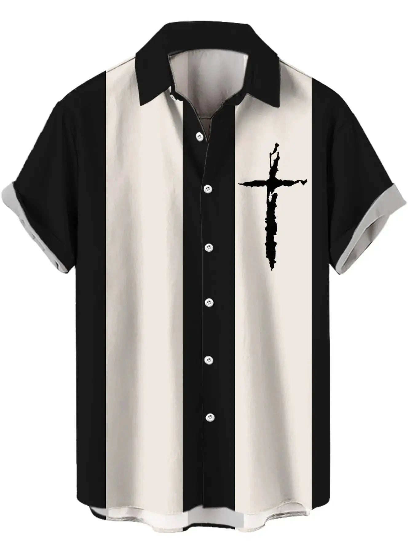 Men's Full Size Cross Casual Striped Button Up Shirt Plus Size by Trendsi