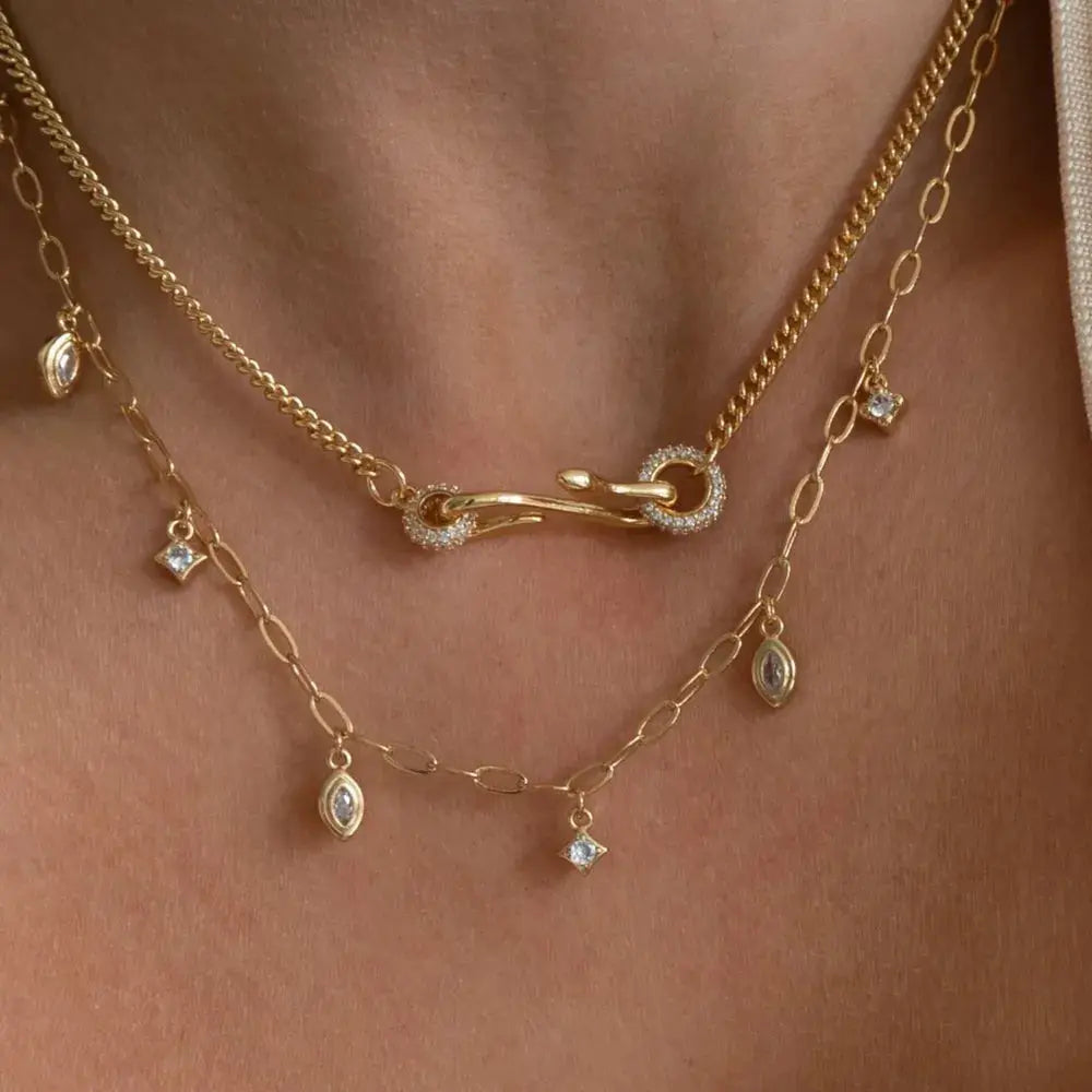 18K Gold-Plated Copper Inlaid Zircon Necklace by Trendsi