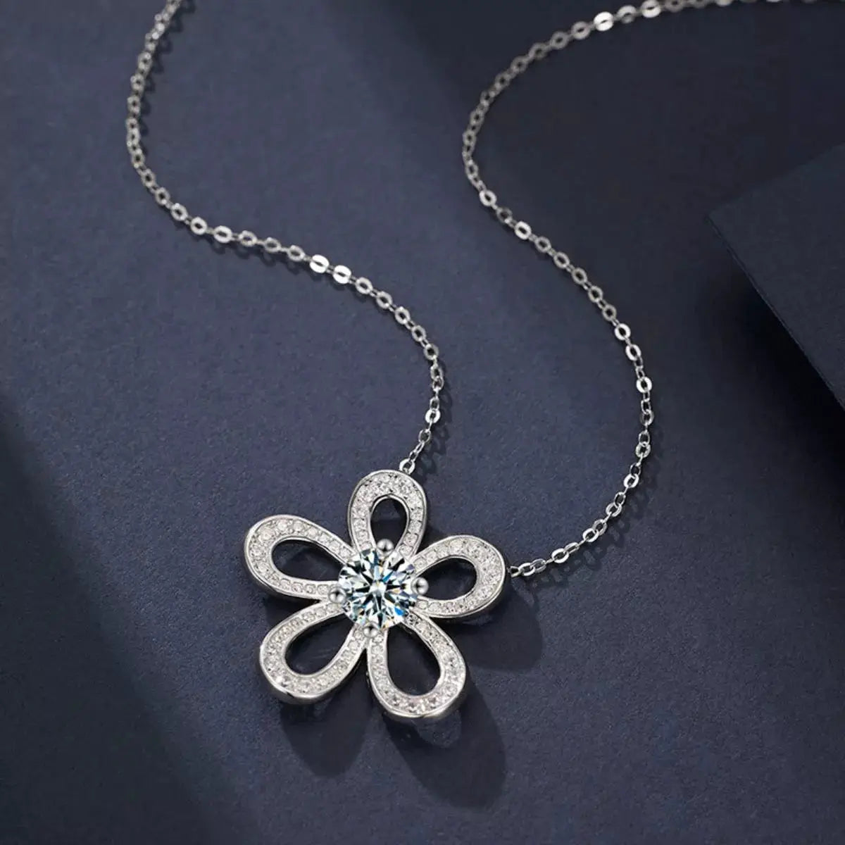 1 Carat Moissanite 925 Sterling Silver Flower Pendant Necklace by Trendsi