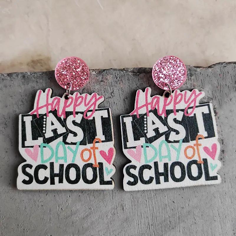 School Theme Wooden Dangle Earrings by Trendsi