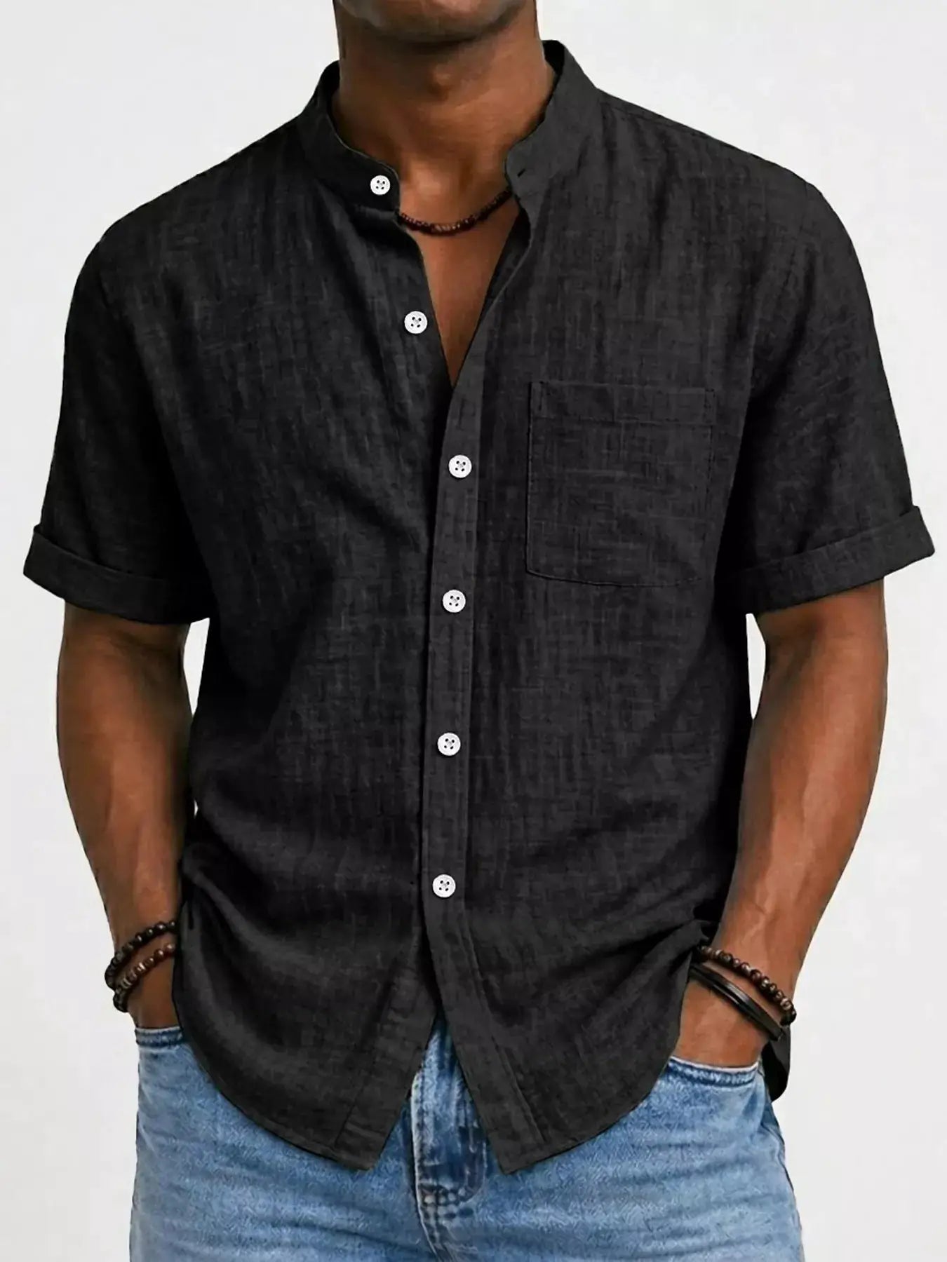 Men's Full Size Button Up Short Sleeve Shirt Plus Size by Trendsi