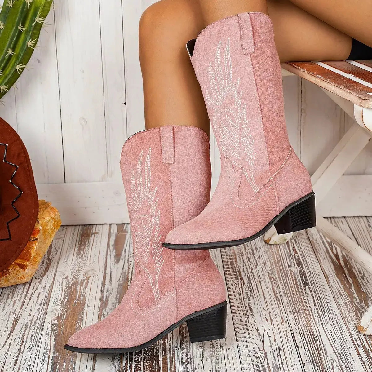 Point Toe Block Heels Boots by Trendsi