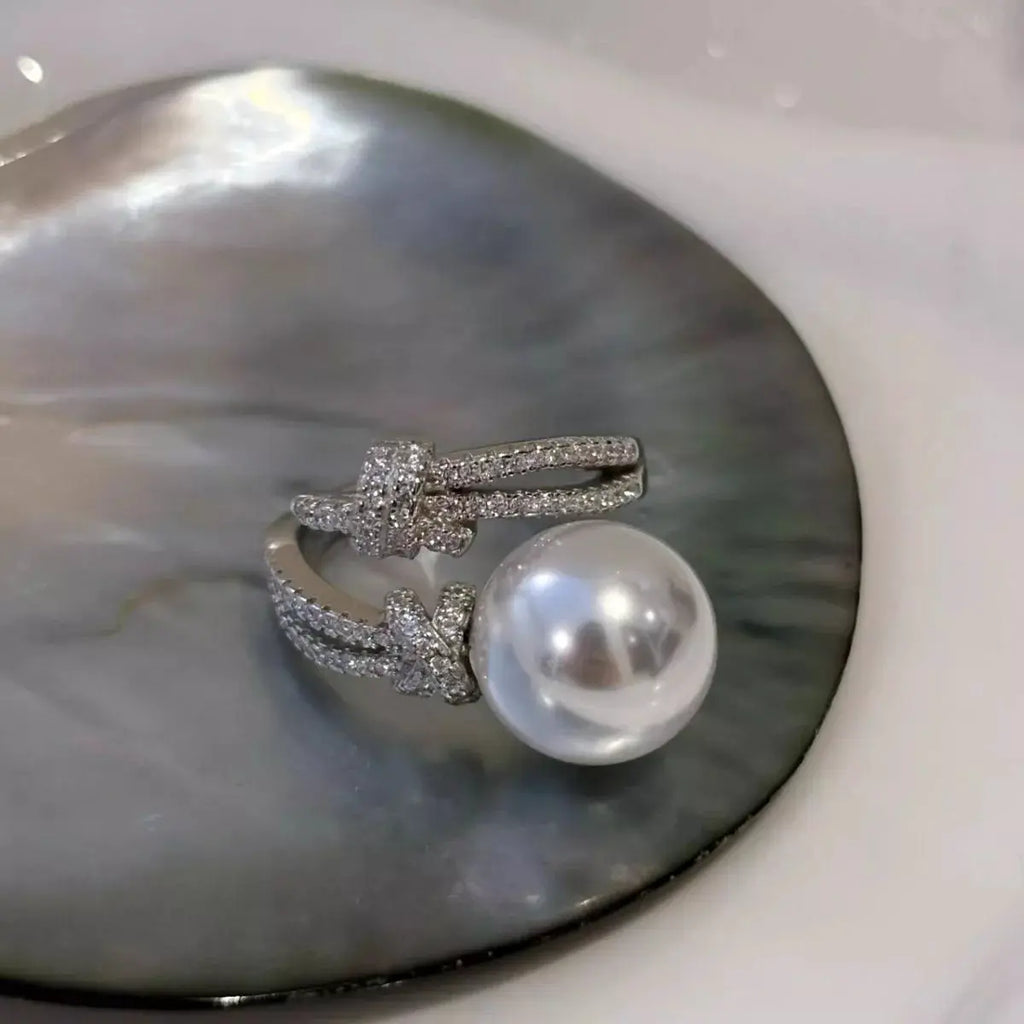 Pearl Zircon Bypass Ring by Trendsi