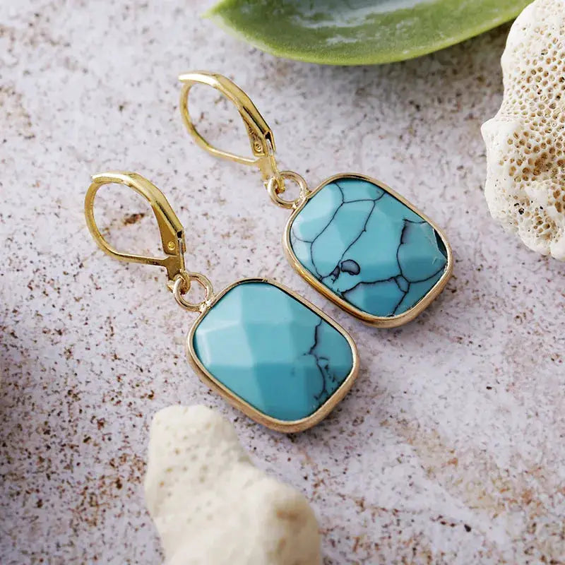Copper Natural Stone Dangle Earrings by Trendsi