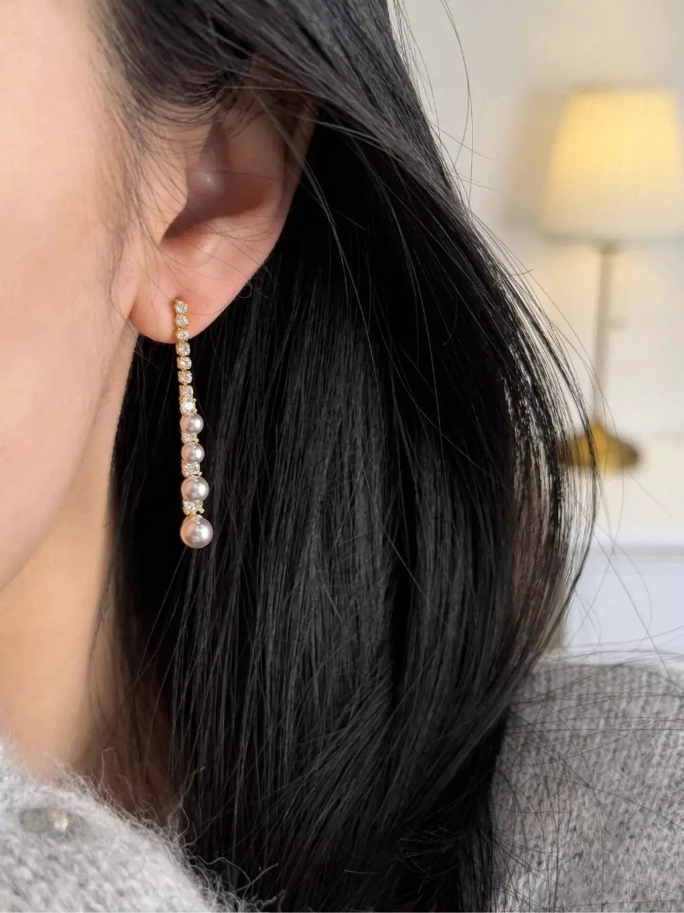 Pearl Zircon Drop Earrings by Trendsi