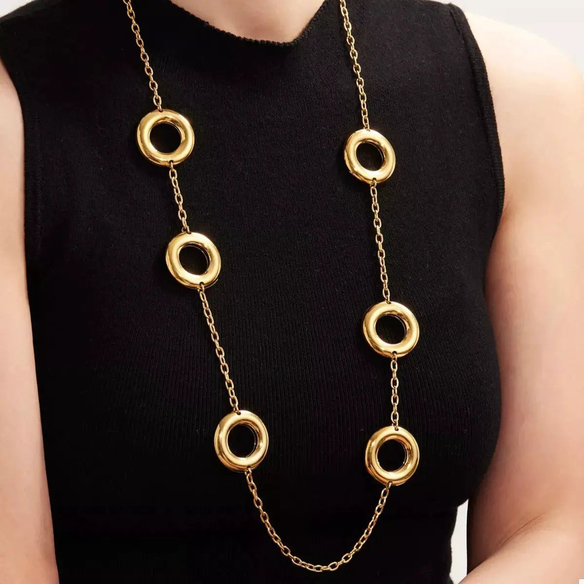 18K Gold-Plated Circle Chain Statement Necklace by Trendsi
