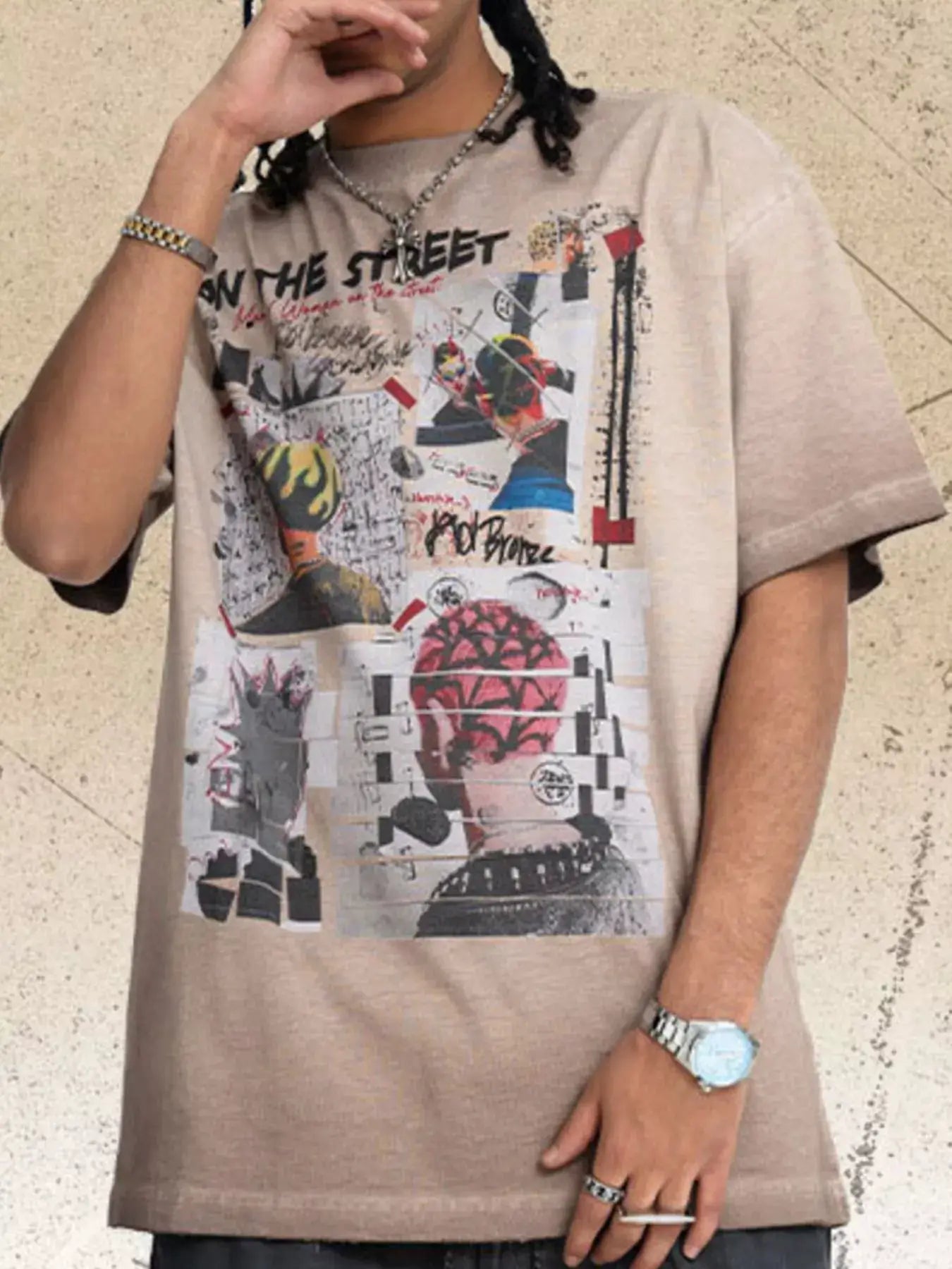 Men's Graphic Round Neck Streetwear T-Shirt by Trendsi
