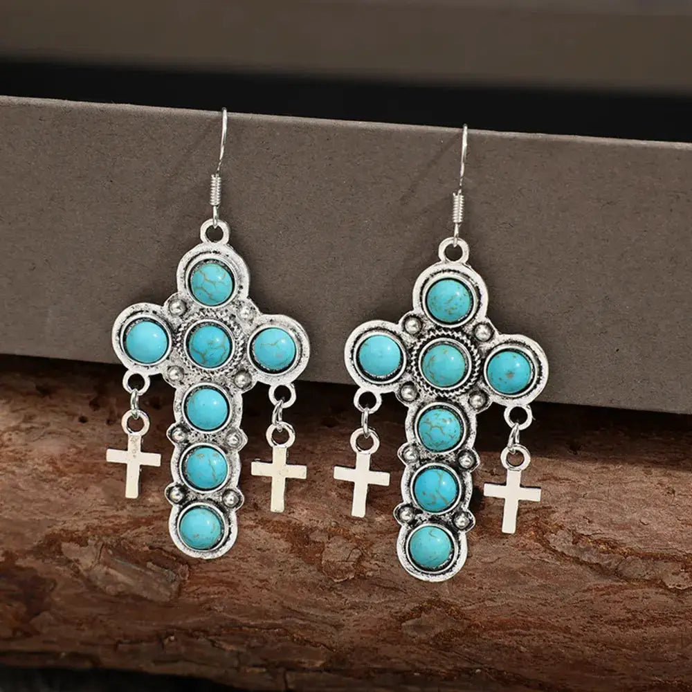 Artificial Turquoise Cross Shape Earrings by Trendsi