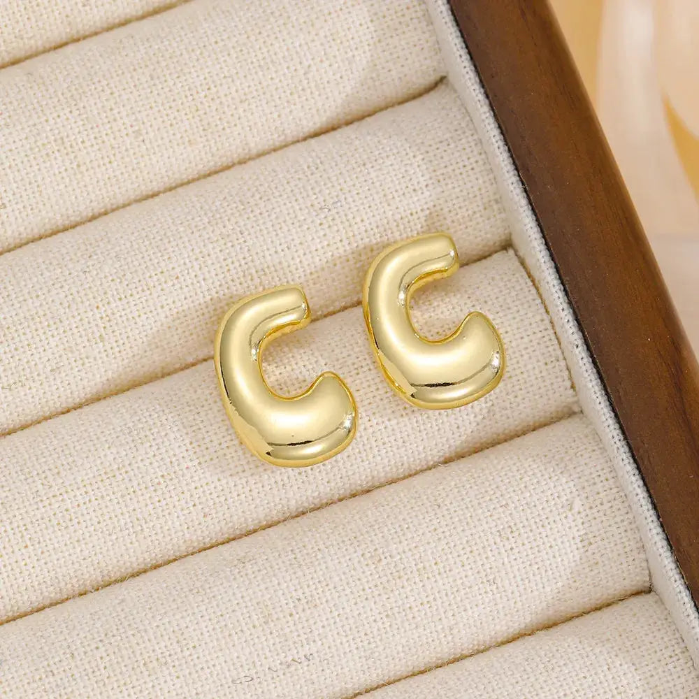 18K Gold-Plated Bubble Letter Stud Earrings by Trendsi