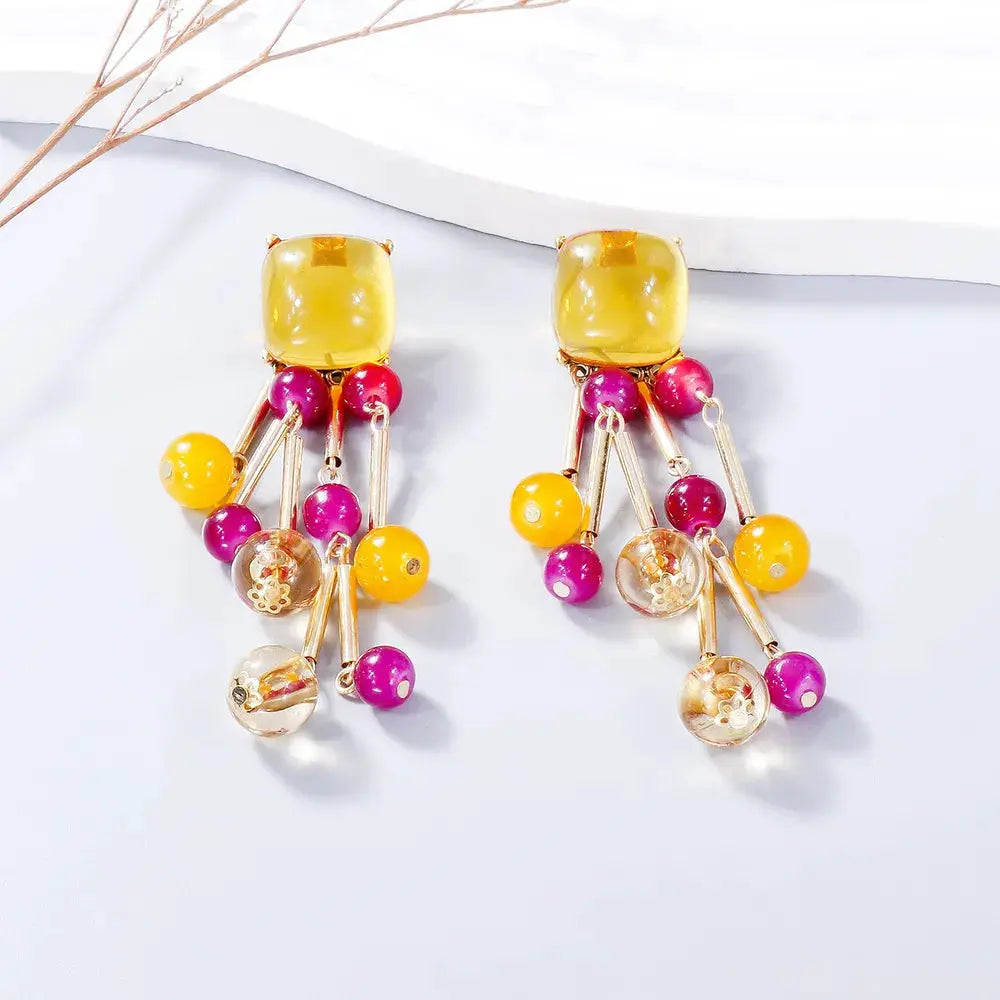 Acrylic Bead Dangle Earrings by Trendsi