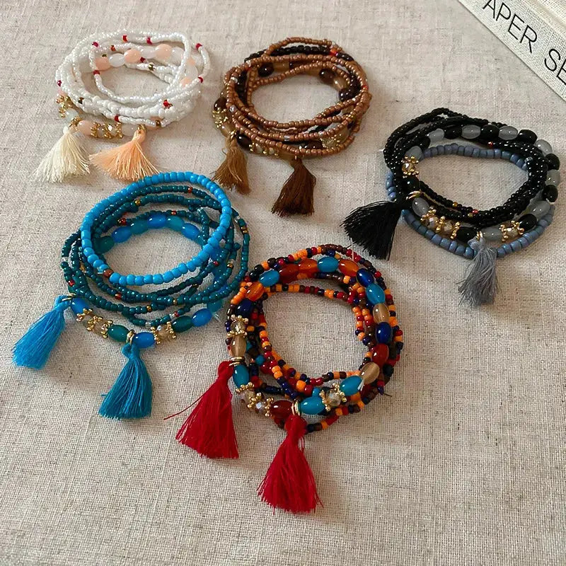 Tassel Rice Bead Bracelet by Trendsi