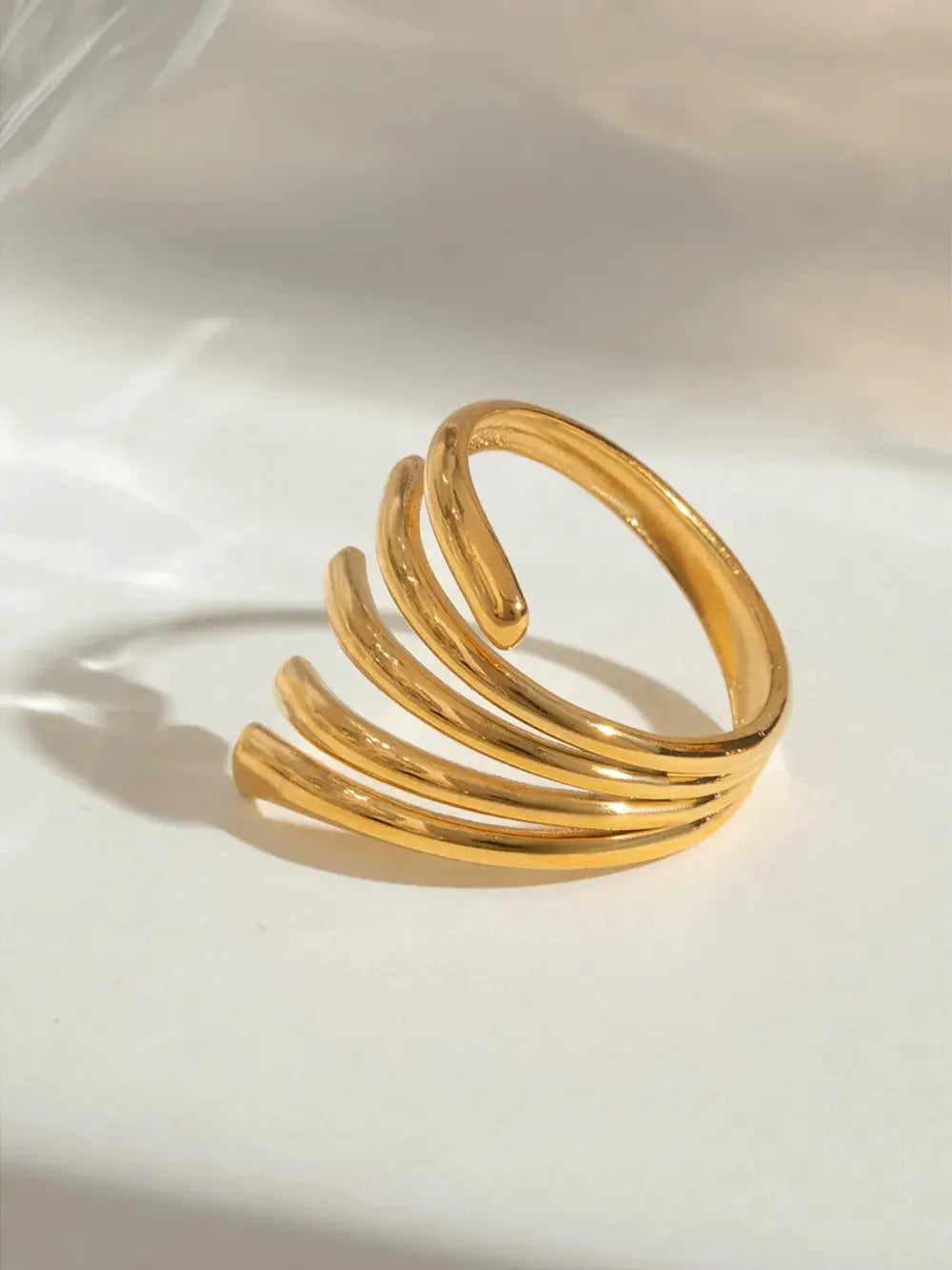 18K Gold-Plated Stainless Steel Irregular Lines Open Ring by Trendsi