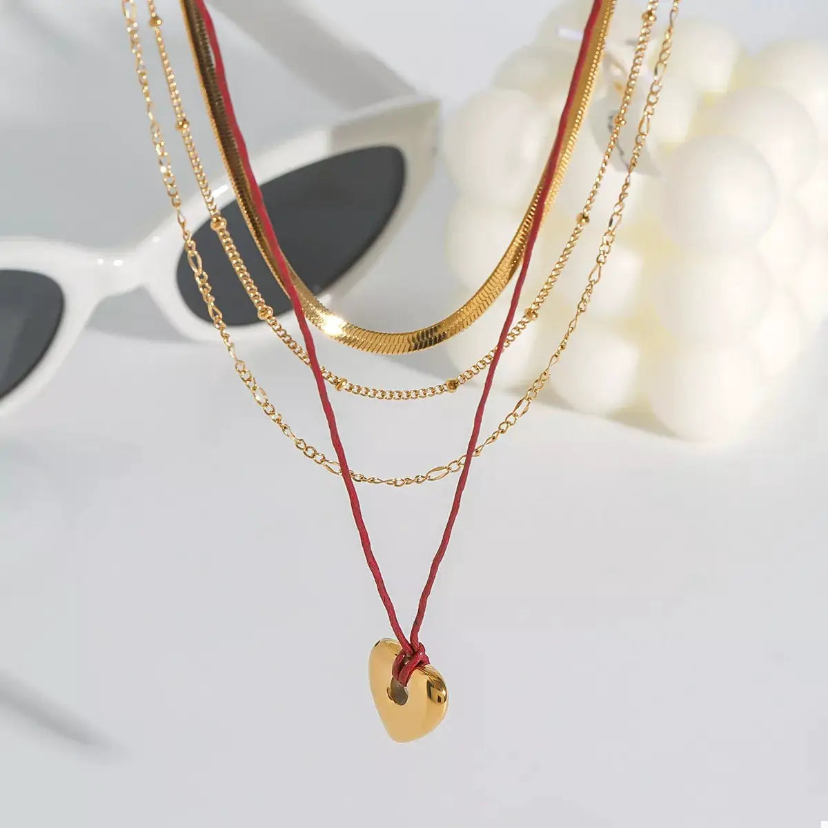 Stainless Steel Four-Layered Heart Necklace by Trendsi