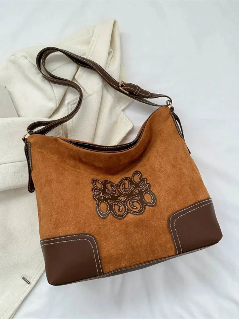 Suede Patch Adjustable Strap Tote Bag by Trendsi
