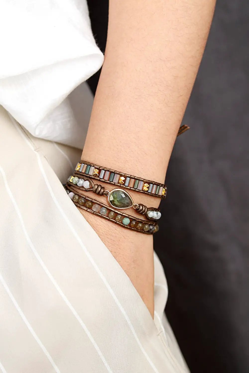 Handmade Triple Layer Beaded Bracelet by Trendsi
