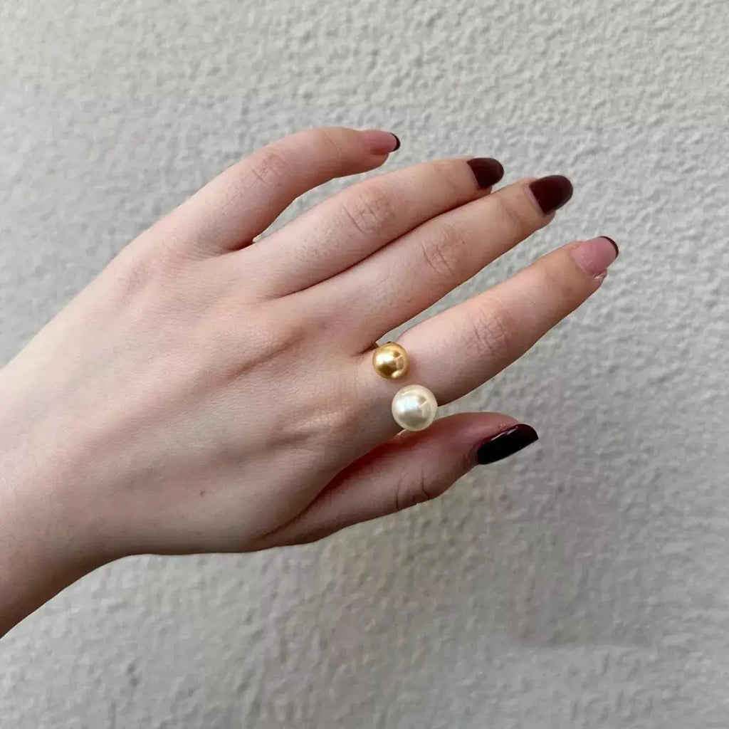 Double Pearl Open Ring by Trendsi