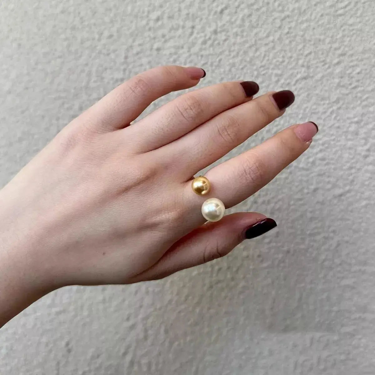 Double Pearl Open Ring by Trendsi