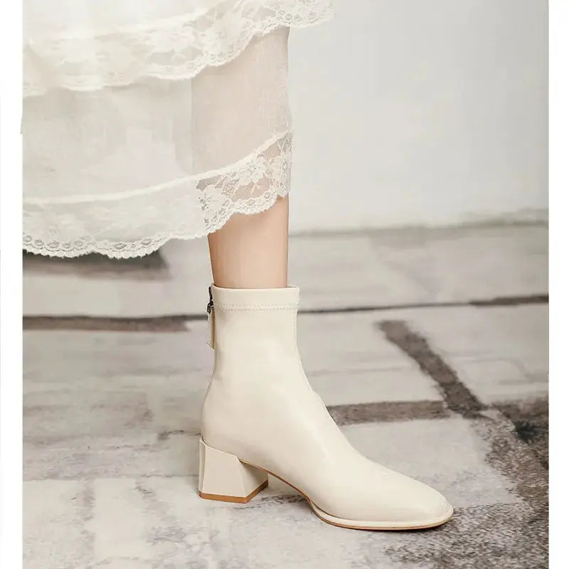 Round Toe Block Heels Boots by Trendsi