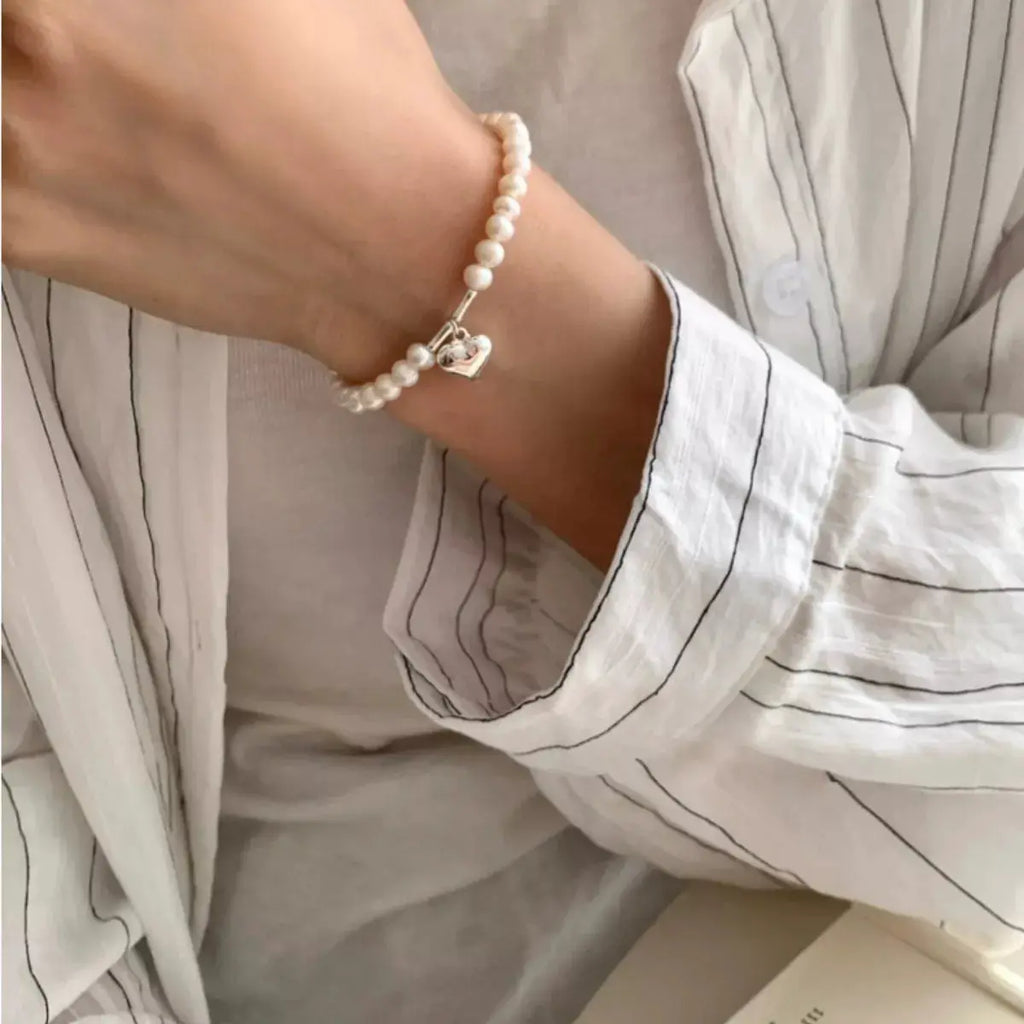 Pearl Heart Charm Bracelet by Trendsi