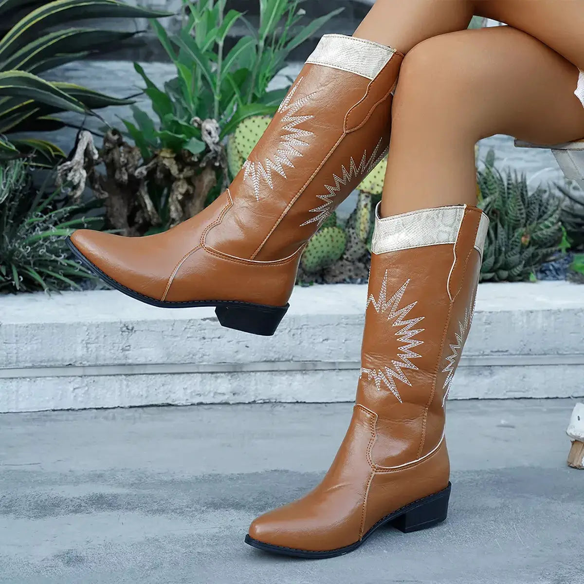 Point Toe Block Heels Boots by Trendsi