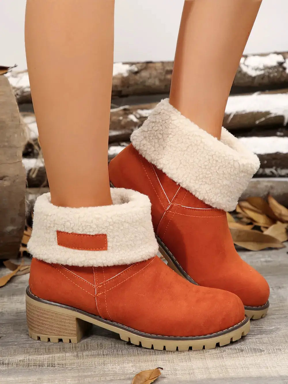 Thermal Fuzzy Block Heel Boots by Trendsi