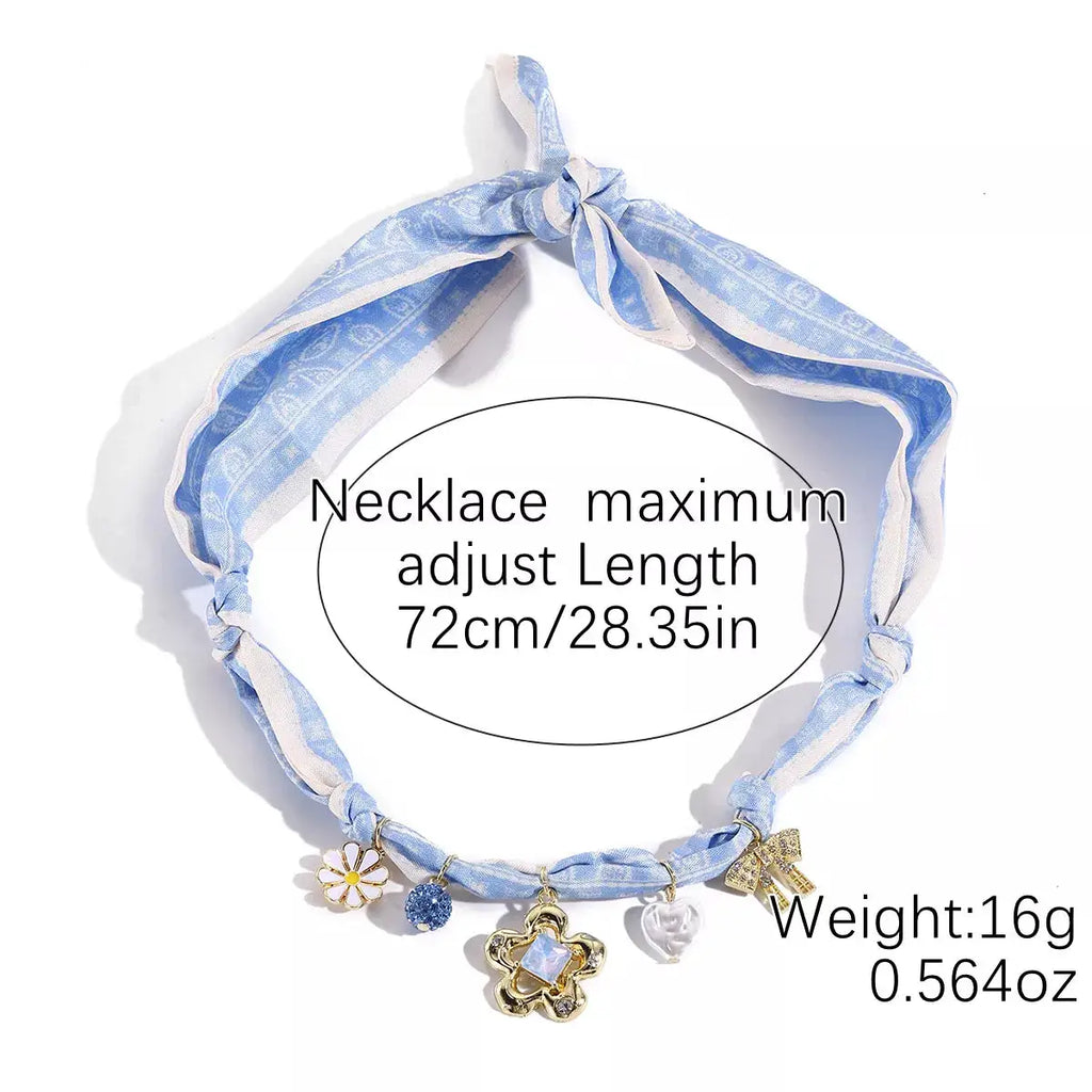 Ribbon Flower Charm Necklace by Trendsi