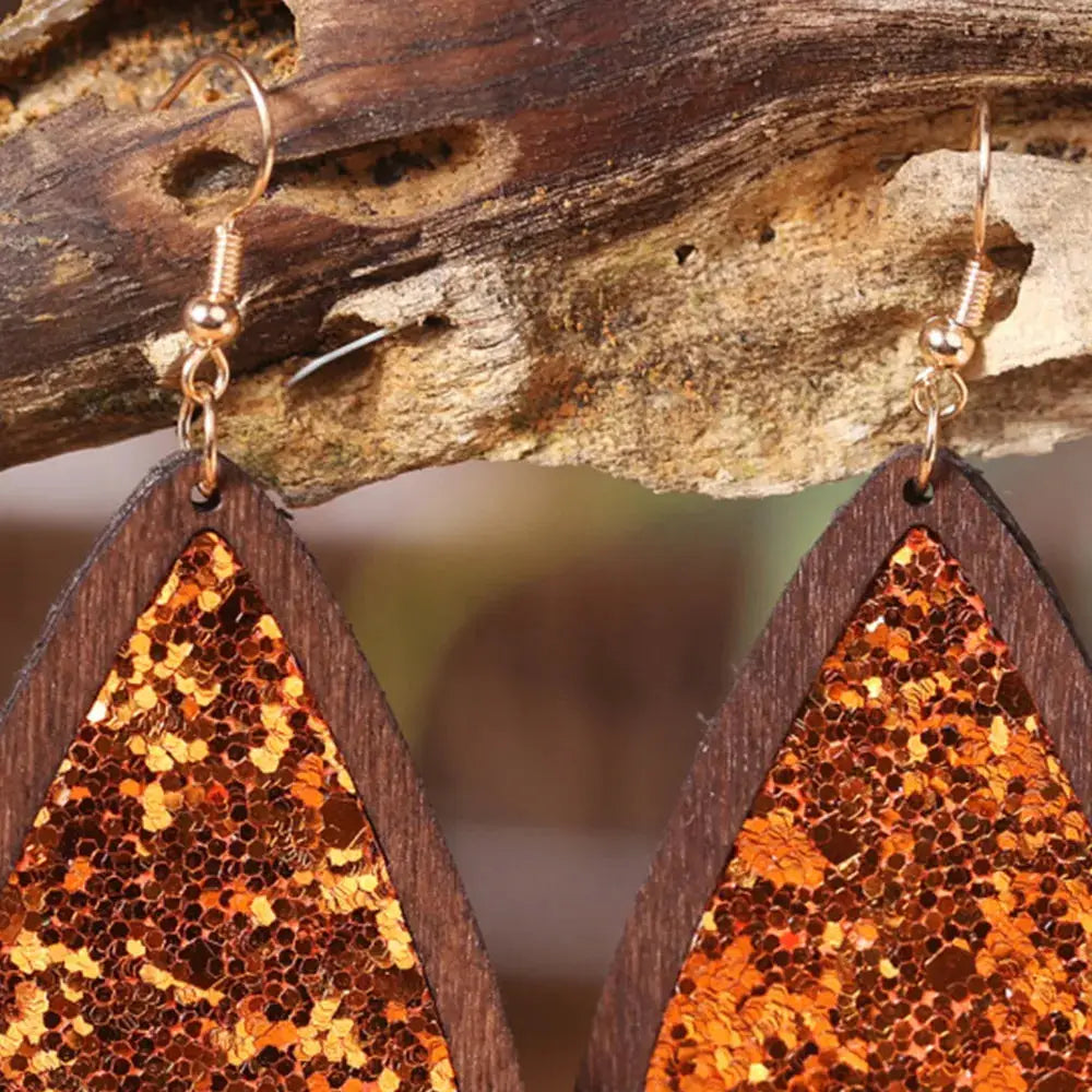 Sequin Wood Teardrop Earrings by Trendsi