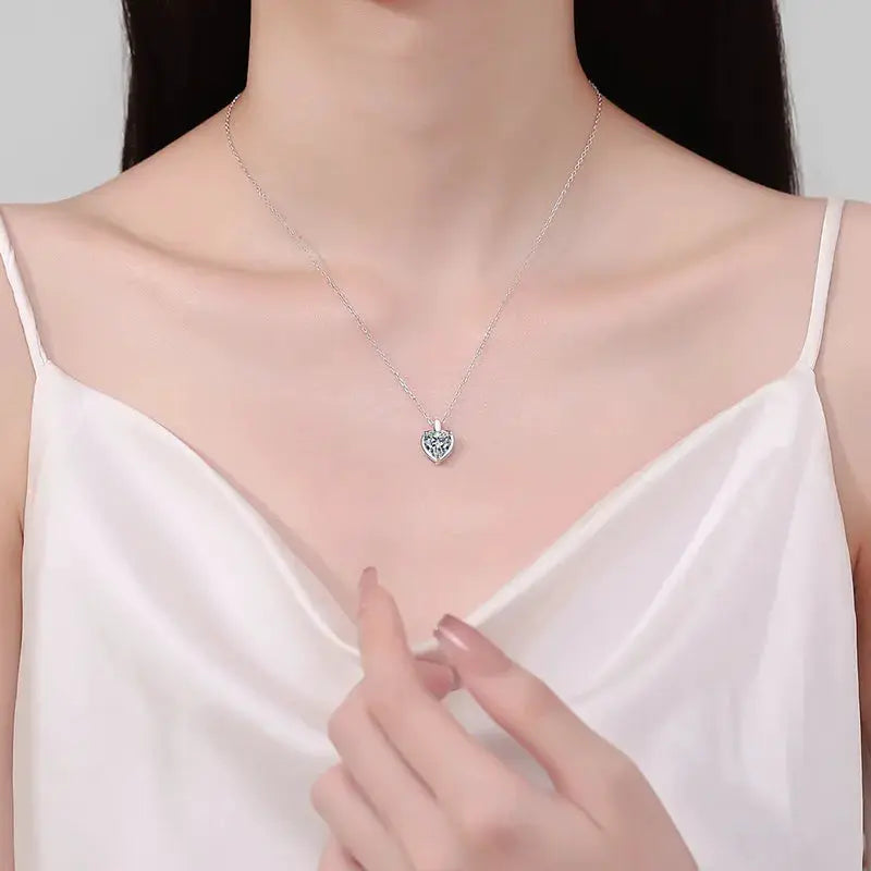 2 Carat Moissanite 925 Sterling Silver Heart Shape Necklace by Trendsi