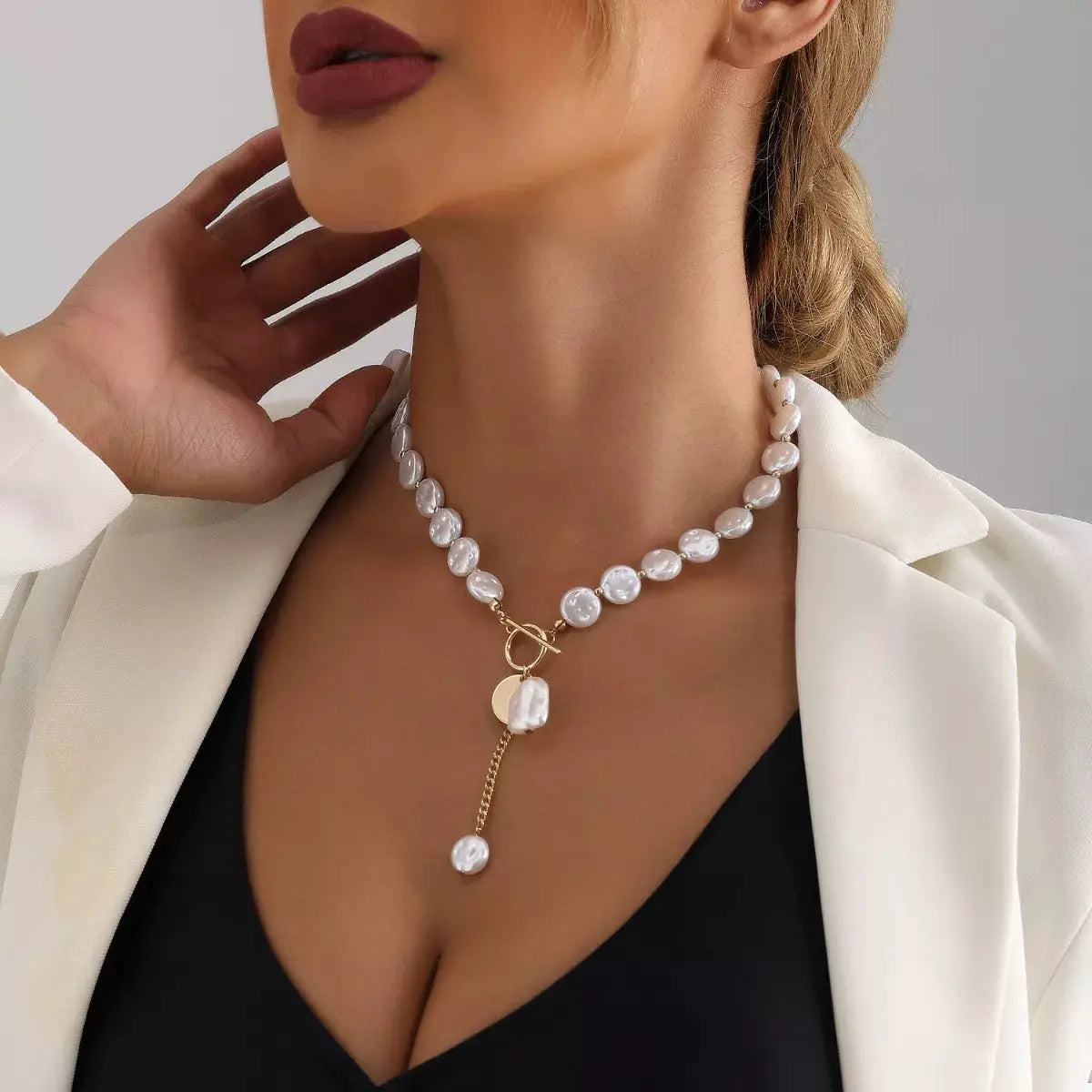 18K Gold-Plated Pearl Drop Necklace by Trendsi