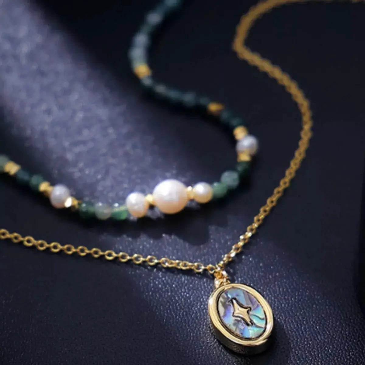 2 Piece Freshwater Pearl 18K Gold-Plated Pendant Necklace by Trendsi