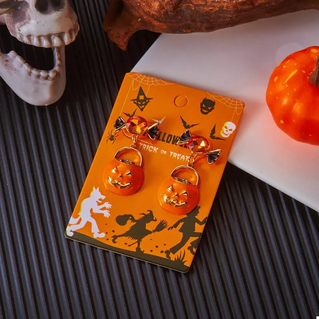 Halloween Rhinestone Pumpkin Dangle Earrings by Trendsi