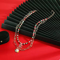 Christmas Double-Layer Necklace with Colorful Beads and Pendant by Trendsi