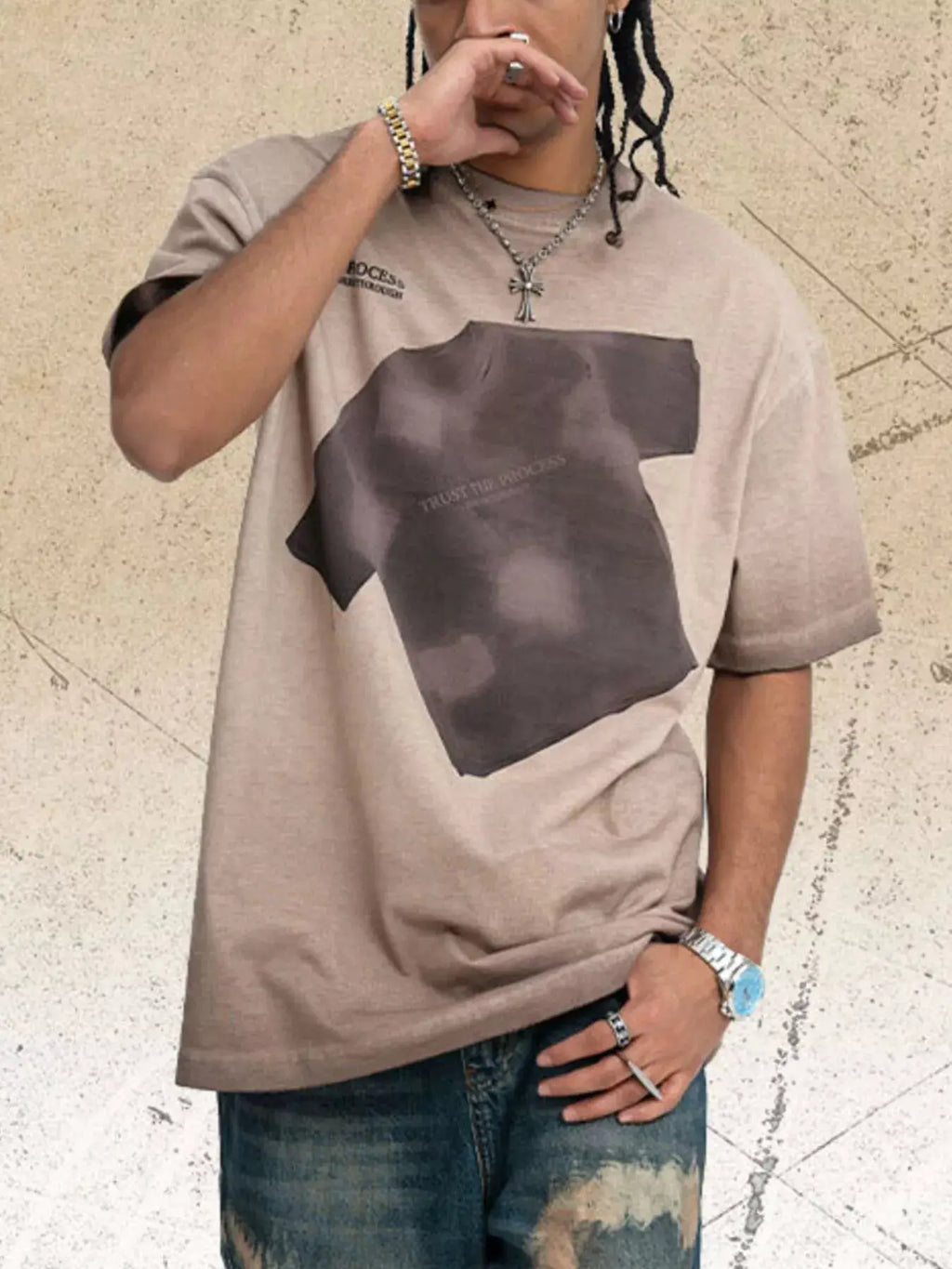 Men's Graphic Washed Round Neck T-Shirt by Trendsi